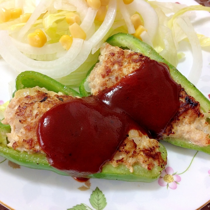 豆腐でふんわり&かさまし☆ピーマンの肉詰め☆